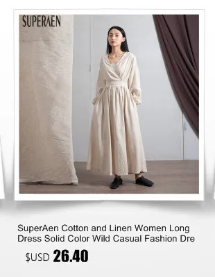 SuperAen, новинка, весеннее и летнее платье с длинным рукавом, женское, корейский стиль, хлопок, свободное, плюс размер, v-образный вырез, длинное платье для женщин