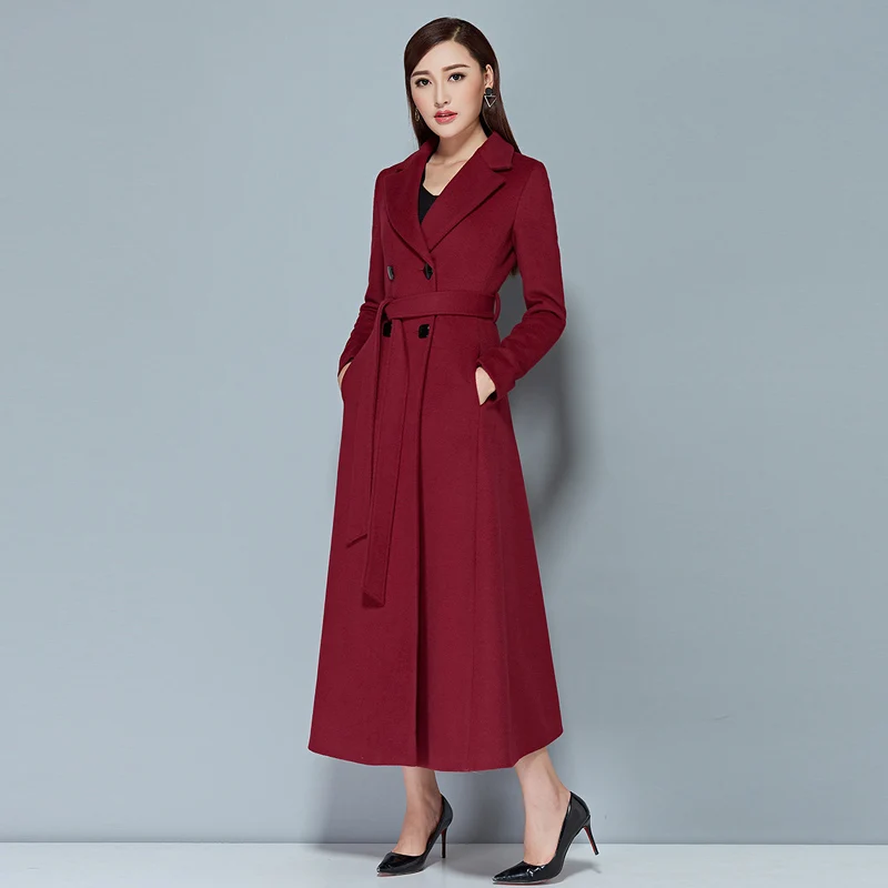 2016 New Elegant Lady Long Cashmere Coat Female European Styel Warm Autumn Winter Wool Women Jacket