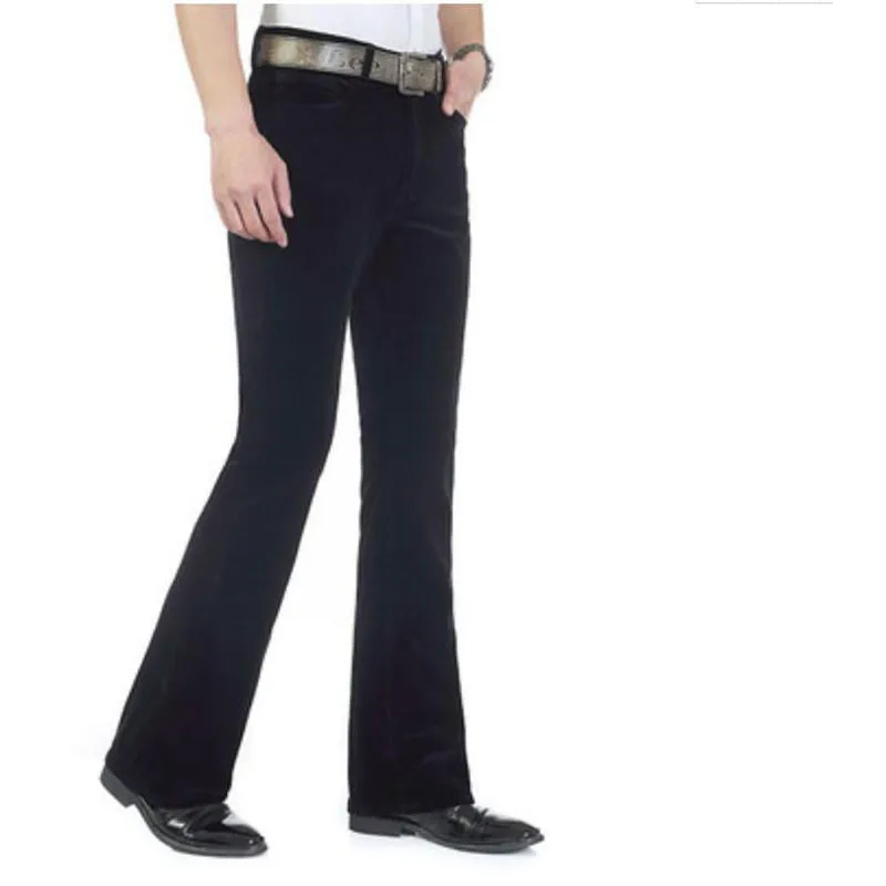 Men's Casual Pants Men's Corduroy Micro-Lats Mid-Waist Elastic Slim Pants Casual Small Flare Size 26- 36 38