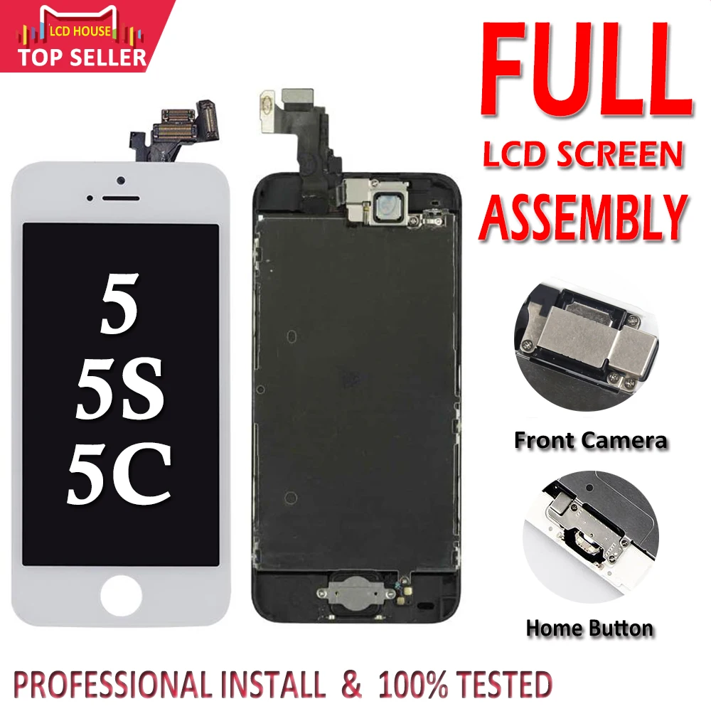AAA Полный ЖК-дисплей для iPhone 5 5S 5C ЖК-экран сенсорный экран полная сборка Замена с фронтальной камерой+ кнопка Home