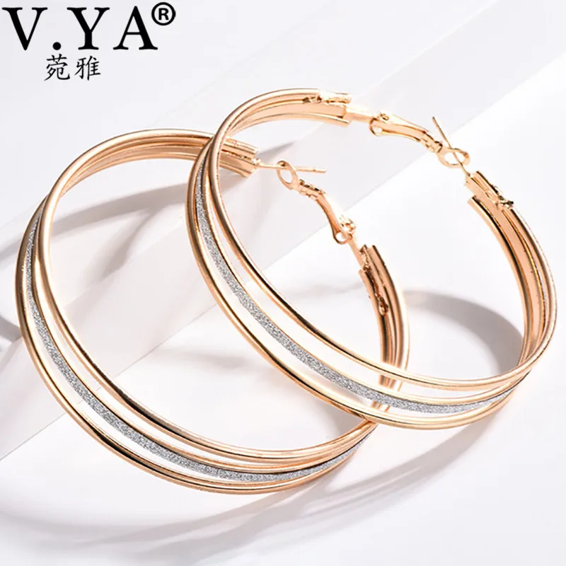 

V.YA Rose Gold Silver Color 60mm Big Hoop Earrings for Women Ladies OL Style Round Circle Earrings Jewelry Christmas Gift
