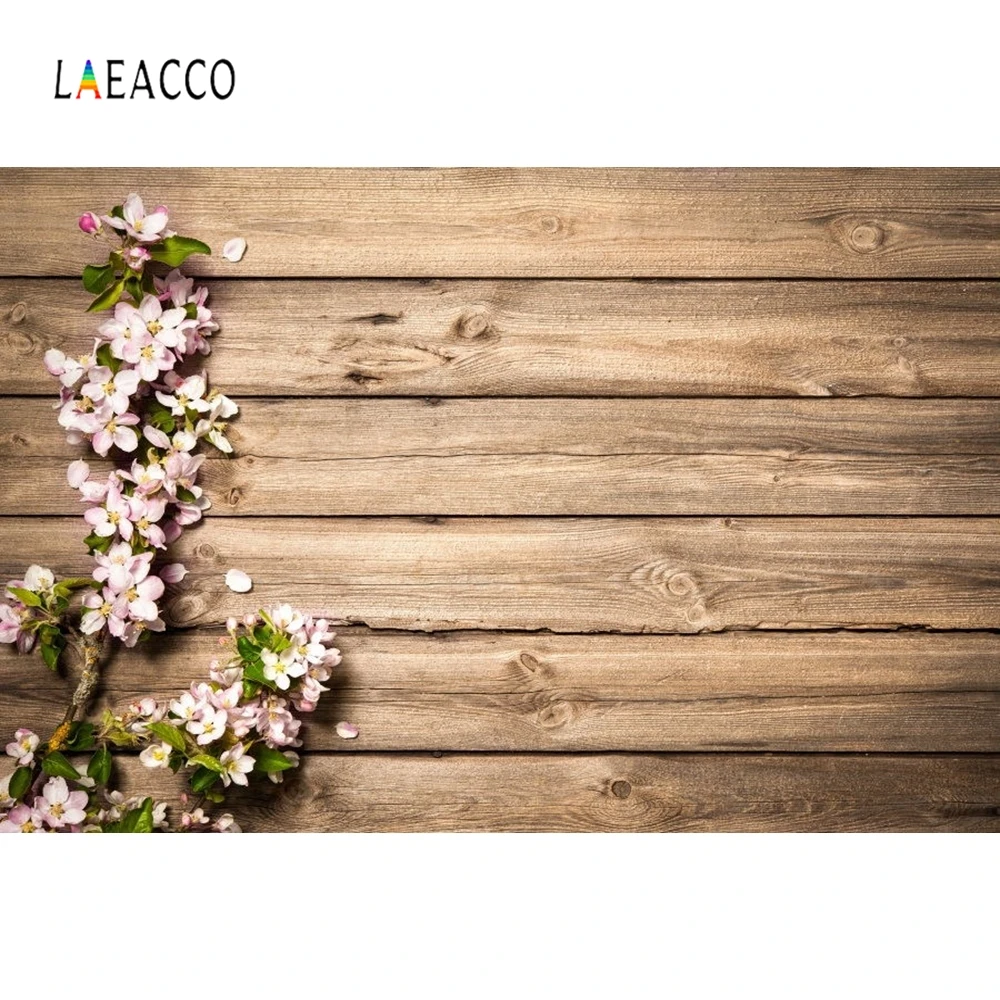 

Laeacco Wood Board Planks Small Flowers Commodity Show Photography Backgrounds Customize Photographic Backdrops For Photo Studio