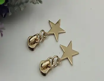

Free shipping (30 pieces/lot) golden metal type star pendant zipper 5 # diy zipper head