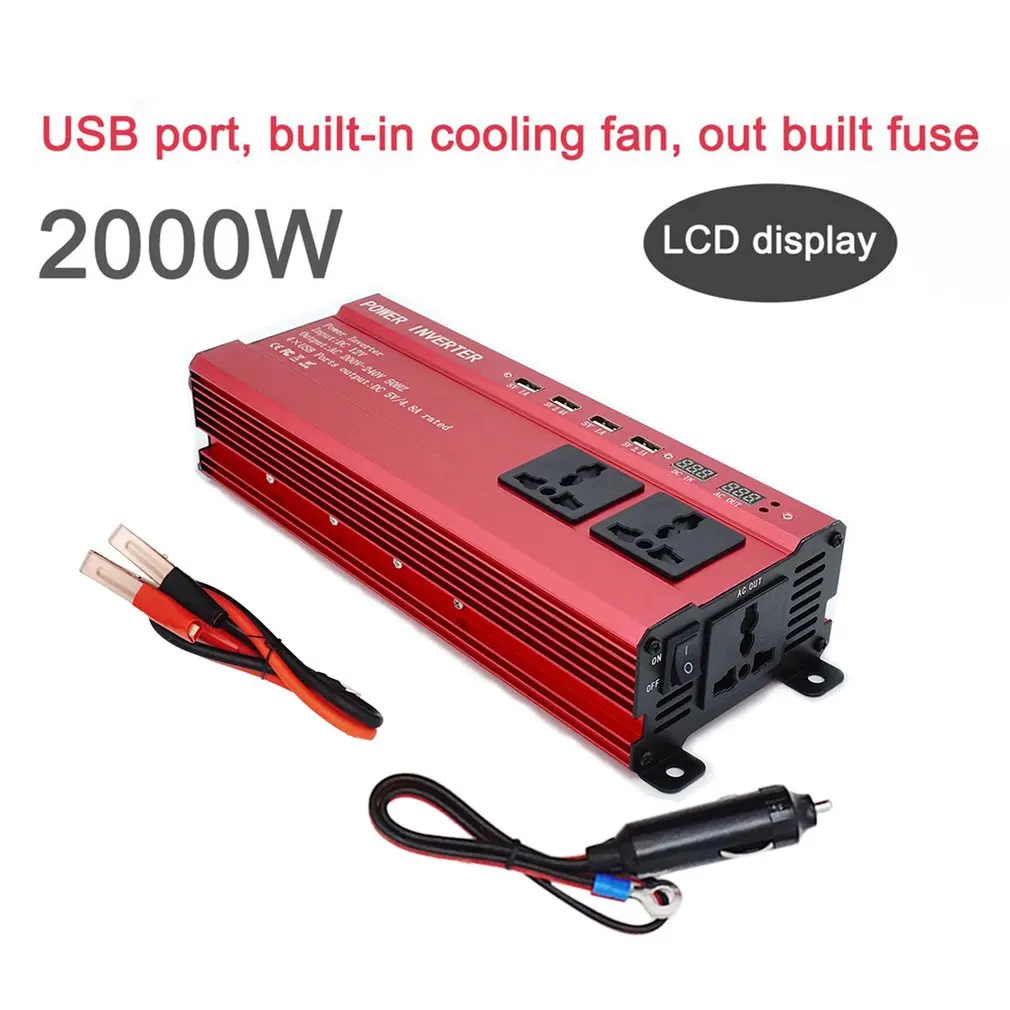 

2000W Power Car Vehicle Inverter with LCD Display 12V-220V Automotive Converter Power Supply 4 USB Ports Hot