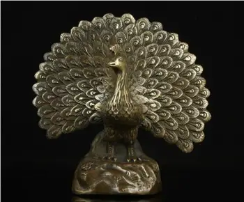 

YM 307 China Collectible Old Bronze Handwork Carving Peacock Statue In Good Condition