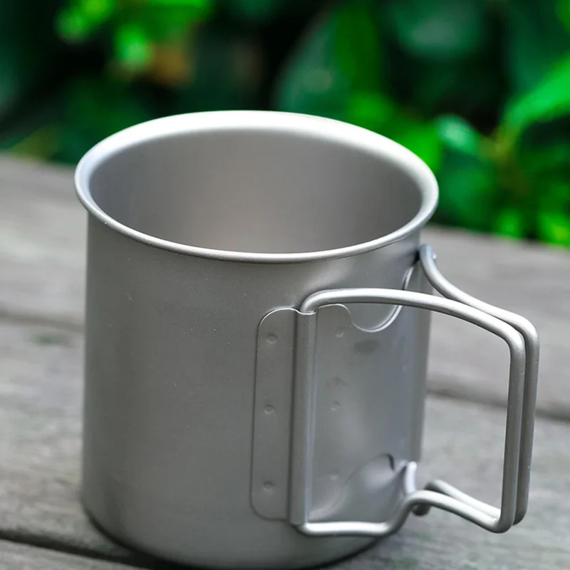 

420ml Titanium Cup Water Camping Cup Folding Outdoor Tableware Picnic Water Cup Coffee Tea with Lid Handle Travel Sports Bottles