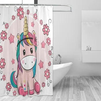 

Cute Cartoon Unicorn Printed Shower Curtains Bath Products Waterproof Bathroom Curtain Hotel Decor With 12 Hooks