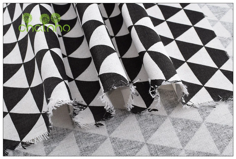Chainho,6pcs/Lot,Black&White Series,Patchwork Printed Cotton Linen Fabric,For DIY Quilting&Sewing Placemat,Bags Material,25x45cm