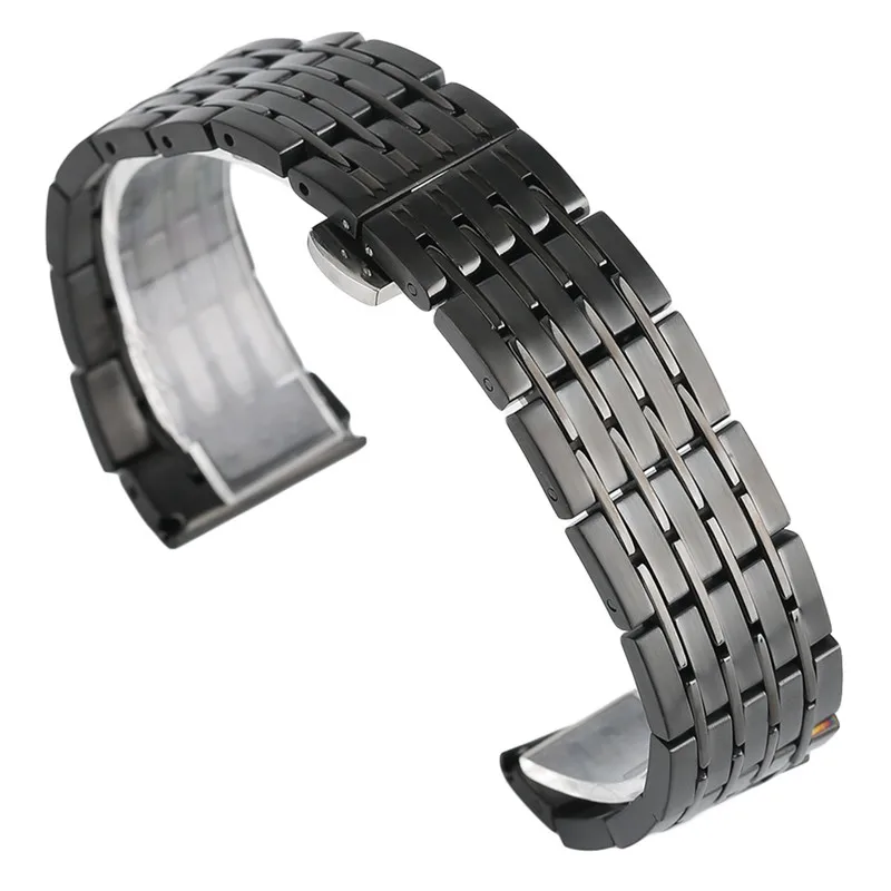 

Luxury 20/22/24mm Solid Link Stainless Steel Watchband Strap Black/Gold Push Button Hidden Clasp Women Men Watches Bracelet