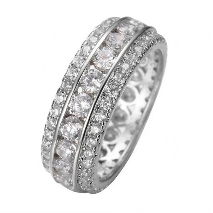 Обручальное кольцо с бриллиантами, имитация платины, размер 6,7, 8,9, 10
