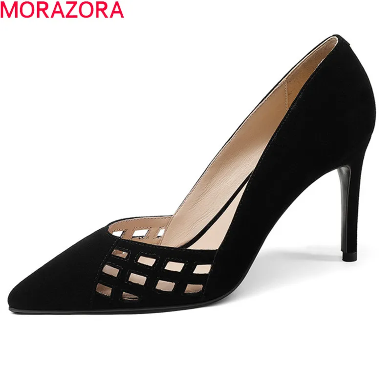 

MORAZORA 2018 new style pumps women shoes pointed toe suede leather party wedding shoes sexy elegant shallow thin heels shoes