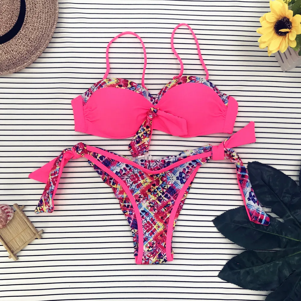 

Bandeau Bikinis Women 2019 Print Swimsuits Brazilian Push Up Halter Bikini Set Bathing Suits Plus Size Swimwear Female Bathers