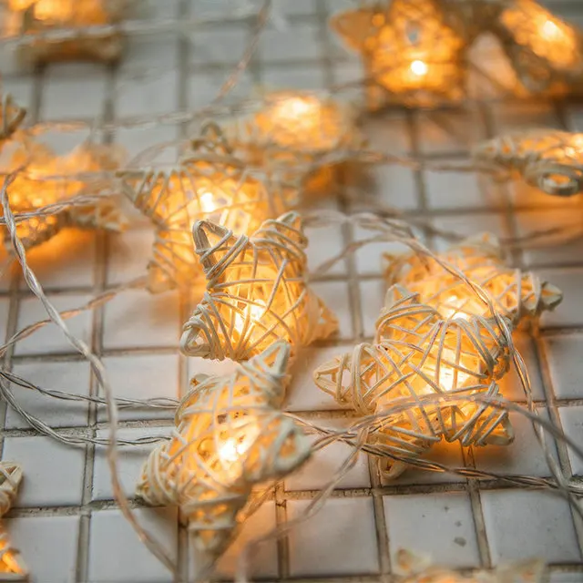 20PCS Battery/Plug Type Wicker Ratten Star String Lights Creative LED