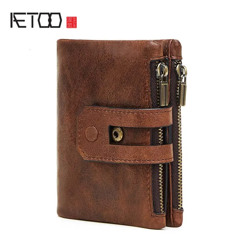 Кожаный мужской кошелек AETOO анти-RFID Пираты кисти модная для отдыха много карт