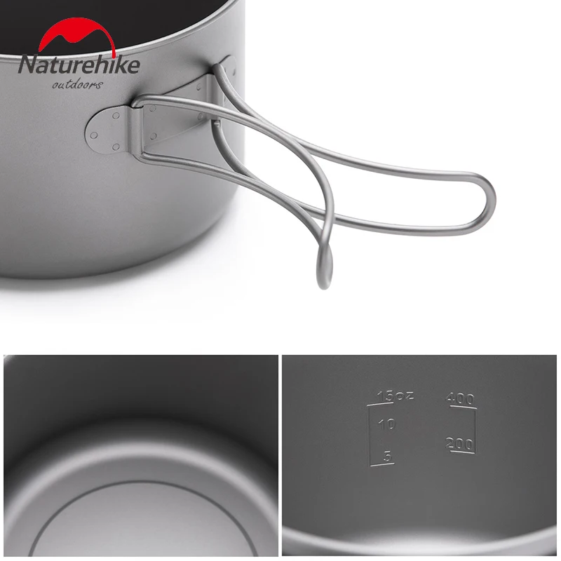 Naturehike al aire libre de titanio olla taza con mango plegable de la luz Ultra-Camping senderismo Picnic vajilla utensilios de cocina 800 ml 1250 ml