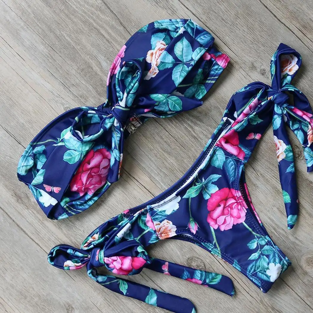 Женские с открытыми плечами Спагетти без бретелек плотные Галстуки да дно пляж