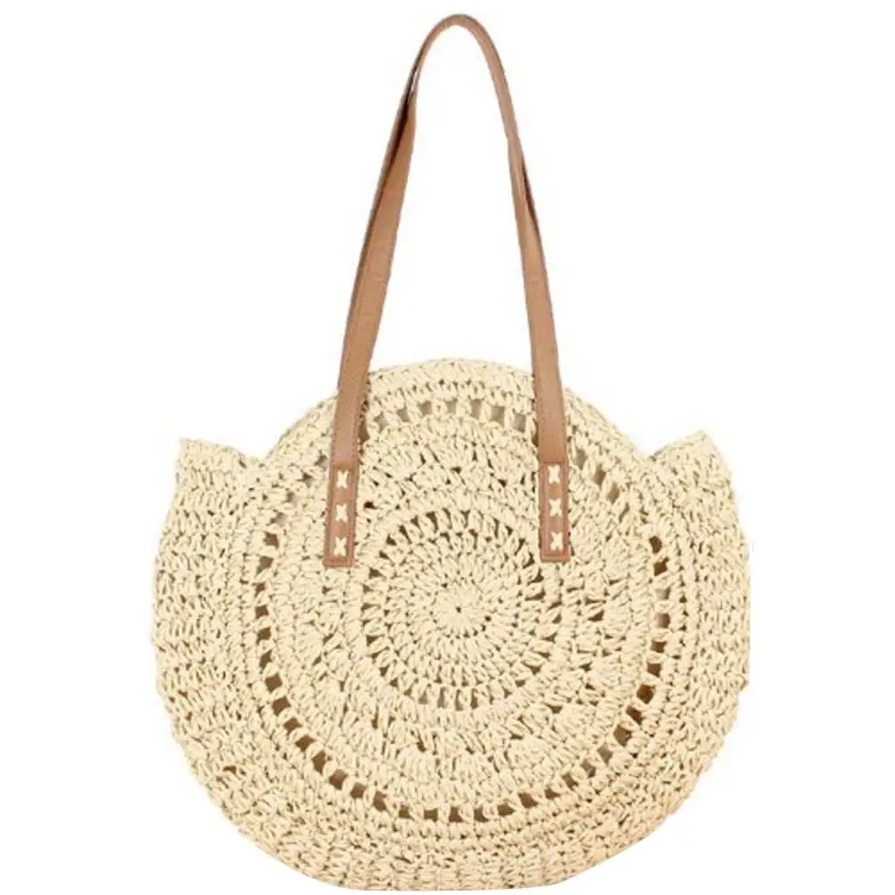 

Women Summer Beach Shoulder Bag Casual Tote Fashion Round Straw Hand Woven Bags Big Handbag For Outdoor Shopping Travel Tote