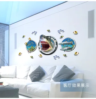 

2016 New Under Seabed Wall Sticker Shark 3D Cartoon Waterproof Wall Decals Removable Bathroom Nursery Kids Room 60x90cm