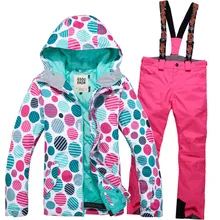 Лыжный костюм GSOU для снежной леди, водонепроницаемый ветрозащитный, толстый теплый лыжный костюм, Женская лыжная куртка+ лыжные брюки