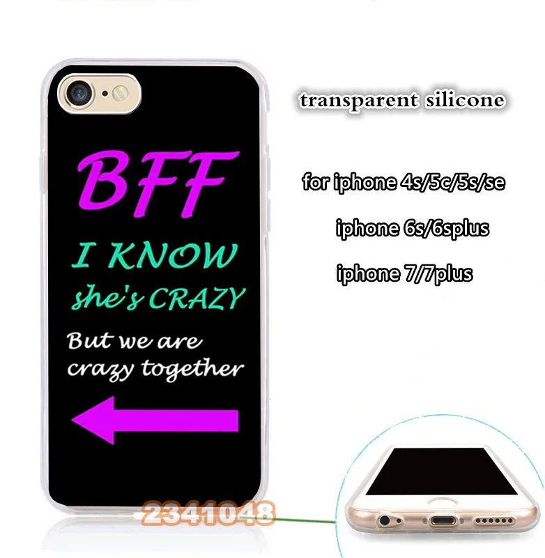 BFF лучшие друзья Любовь Пара мягкий прозрачный силиконовый чехол для iphone 11 pro max 5S se 6 6s 7 8 plus X XR XS MAX - Цвет: Серебристый