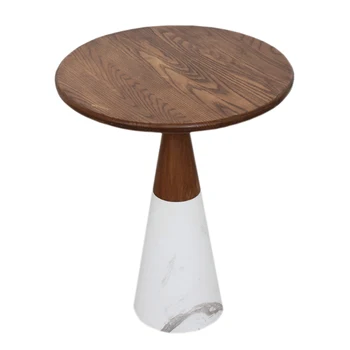 

Round Coffee Table Wood Top Marble Base Side Table for Living Room Solid Wood End Table