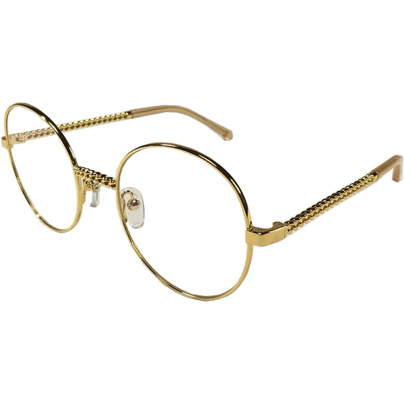 

Sams&So Woman Retro Large Round Glasses Transparent Metal chain decoration eyeglass frame Pink Silver Gold spectacles Eyeglasses