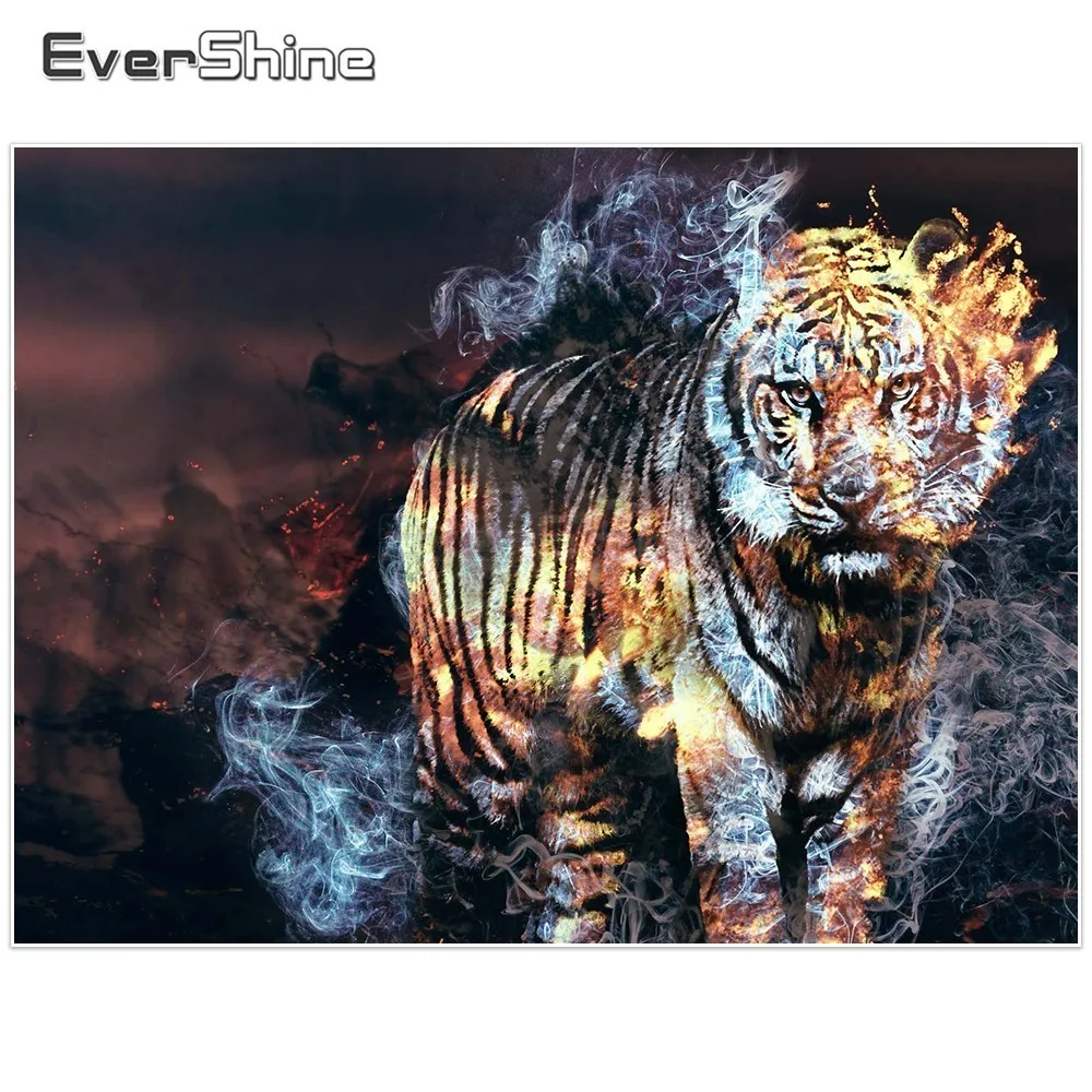 EverShine 5D DIY Diamond Painting Full Round Tiger Pictures Of Rhinestones Embroidery Animals Cross Stitch Decor Home | Дом и сад