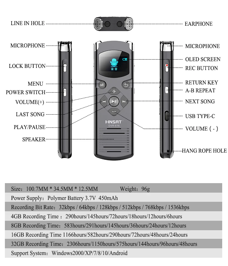 28 языков Шум Reduction HD стерео запись Цифровой диктофон dvr-616 с защитой паролем