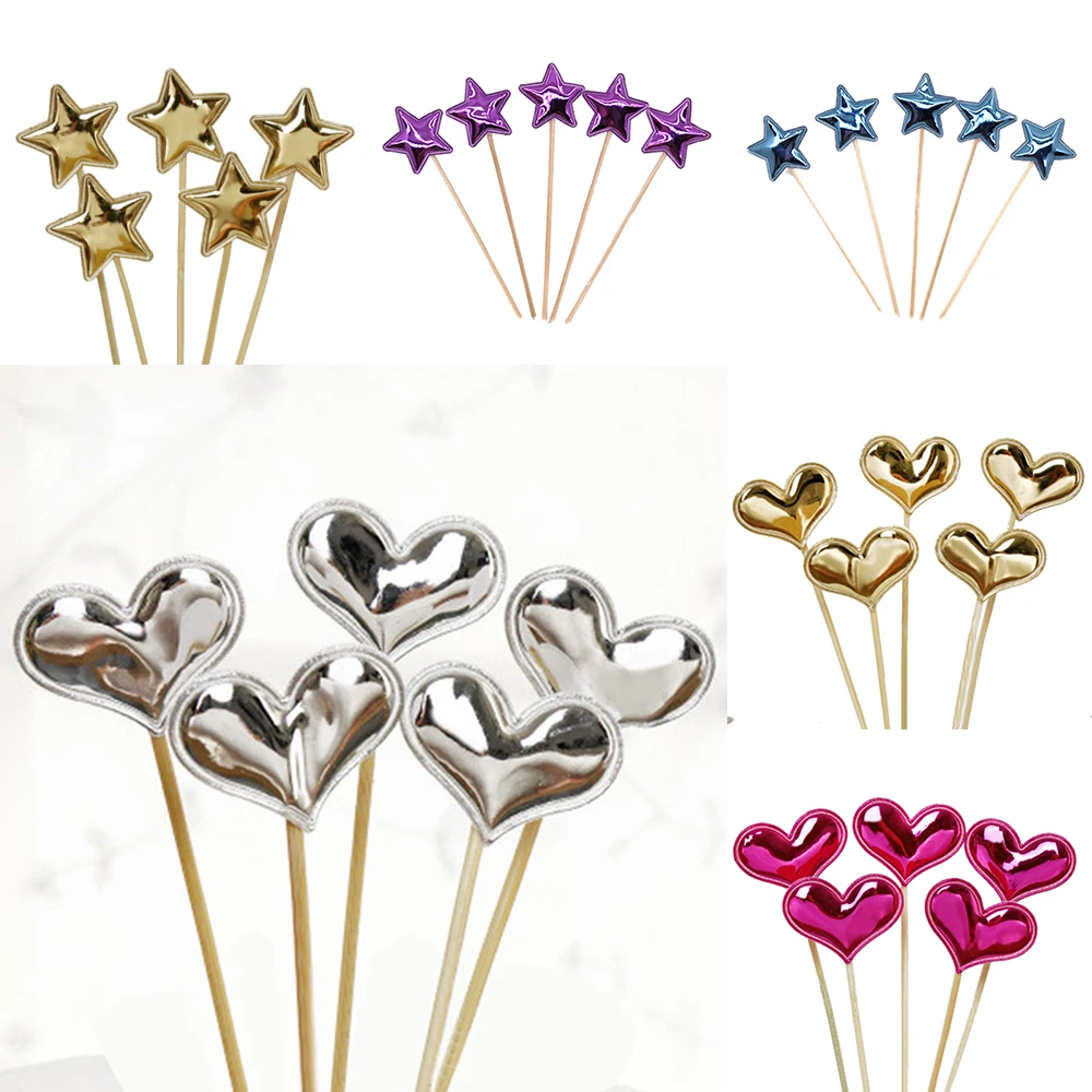 

10Pcs/lot PU Glitter Cake Topper Star heart Birthday Party Wedding Cupcake Decor Cake decorations