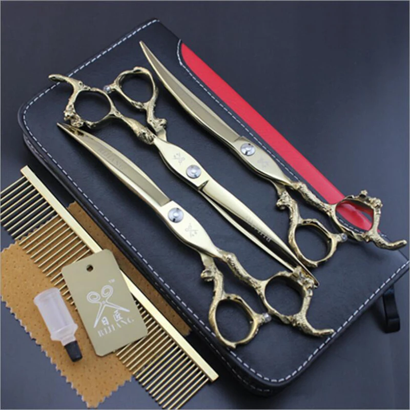 High end Golden Dog Grooming Scissors Set Pet Dog Grooming Straight