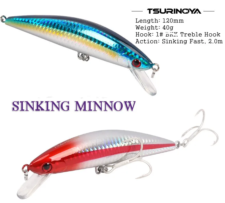 TSURINOYA тонущий гольян приманки 120mm40g Glide Groove Hook рыболовные приманки isca Artificiail для Pesca бас Vobler Leurre Souple