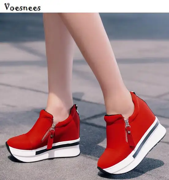 

Winter 2018 Height Increasing Shoes Woman Wedges Platform Women Casual Gril Shoes Mujer Zipper Soft Bottom Female Shoes Boots