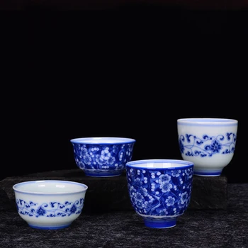 

2PCS/Lot 50/75ml Jingdezhen Blue and White Porcelain Teacups Office Master Small Tea Bowls Drinkware Puer Cup Sake Cups Teaware