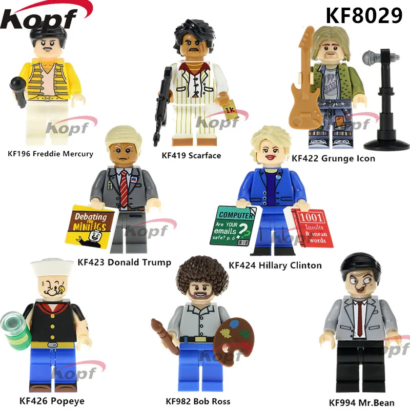 

Single Sale Super Heroes Freddie Mercury Model Trump Hillary Clinton Popeye Grunge Icon Building Blocks Kids Gift Toys KF8029