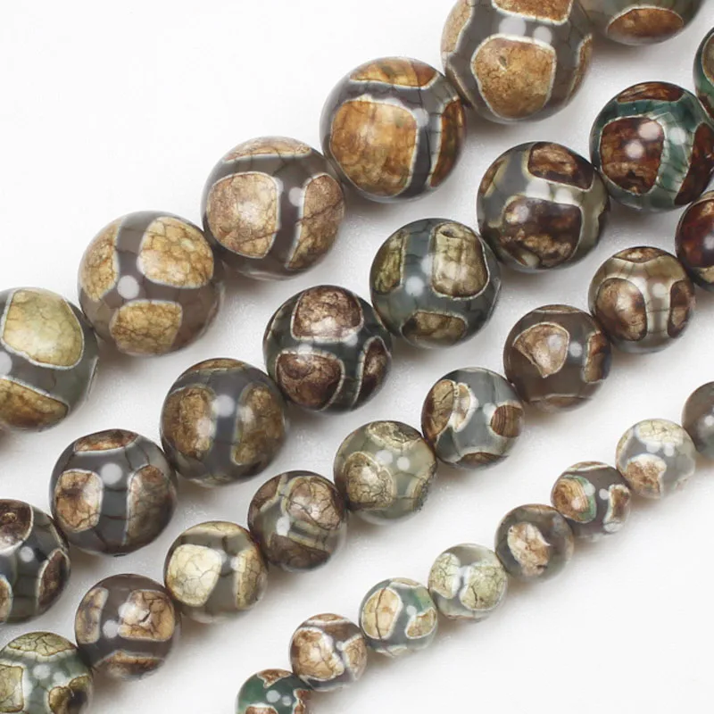 

6-12mm Green FuShou Tibet Ancient Dzi Agates Round Beads , DIY Jewelry Making !