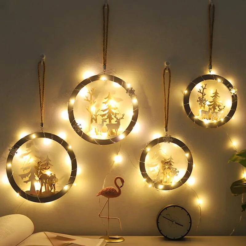 

Home Creative Ornaments European Wooden Elk Snowflake Pendant Living Room Bedroom Wall Christmas Light Ornaments