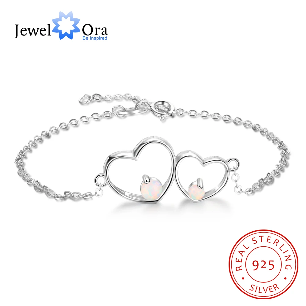 

Double Heart With Milky Opal Stone Bracelets & Bangles 925 Sterling Silver Bracelets For Women Party Jewelry (JewelOra BA102111)