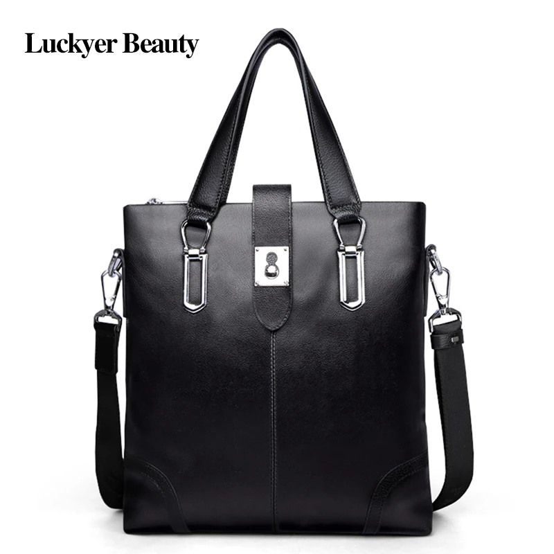 

LUCKYER BEAUTY Famous Brand Handbags Business Genuine Leather Men's Hasp Handbags Shoulder Bag Male Black Fashion Office Bags