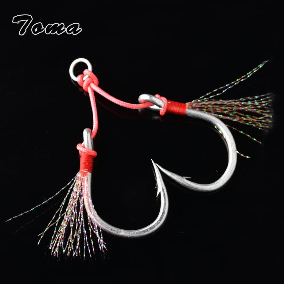 

TOMA 2 Sets Fishing Lead Jig Hooks High Carbon Steel Slow Pitch Jigging Lures Double Assist Hooks Saltwater Jigging Hooks