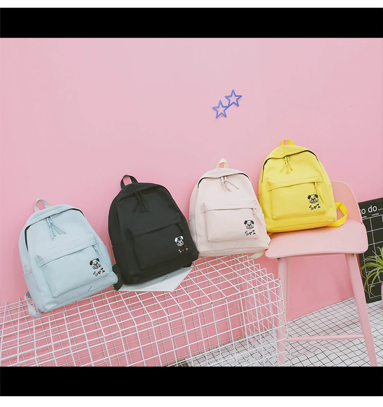 Women Backpack Schoolbag Canvas Cute Dog Embroidery Cotton Fabric Backpack Female Vintage Notebook Backpack For Girls School Bag (65)