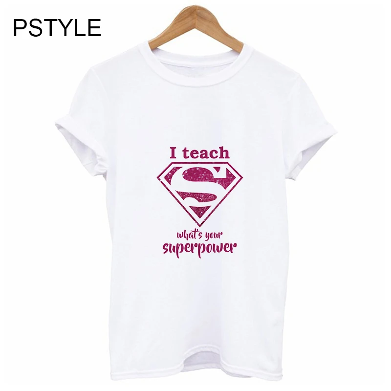 

Casual t shirt for women Super Teacher Funny Professor printed tee shirt femme graphic basic girls t-shirt tumblr white top