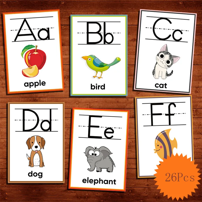 

DDWE 26Pcs/Set English ABC Alphabet Flash Cards Word Game Card Learning Educational Toys For Children's day Gift Montessori Gift