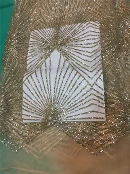 

2017 fashion design good quility sequins fabric with gold glitter lace fabric for wedding dress 5yd/lot
