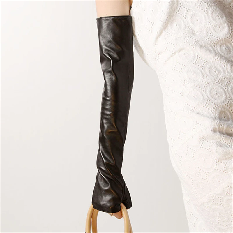Из натуральной кожи перчатки без пальцев 49 см длиной реальный для банкета опера модные женские туфли половина пальцев сплошной овчины