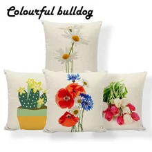 Tulips Poppy Crocus Cushion Cover Linden Flower Lily Daisies Pillowcase Home Nap Mat Decoration Throw Pillow 45*45Cm Polyester