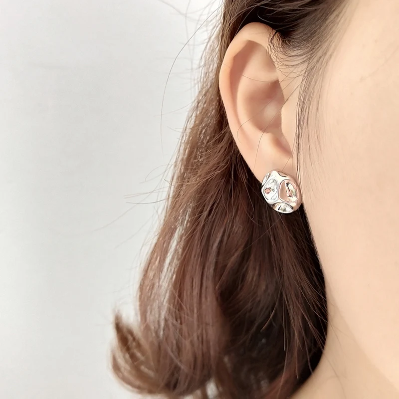 

925 sterling silver Rock stone shaped metal design ear studs For Women Elegant eye Jewelry push stud Earrings 1pair