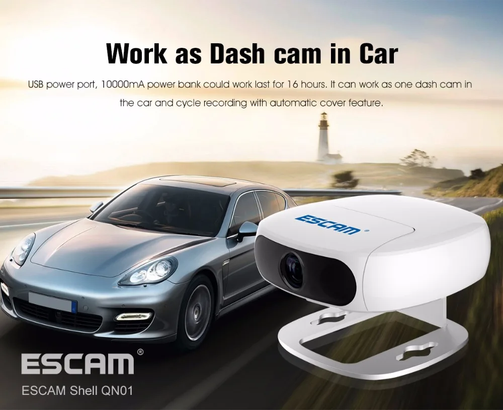 

ESCAM Full HD 1080P Rotate Lens Wireless IP Camera Work AS Dash Cam