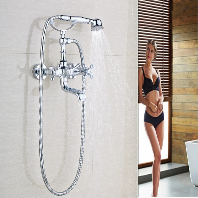 

New Arrival Dual Handles Holes Chrome Shower Faucet Mixer With Tele Shower Hand