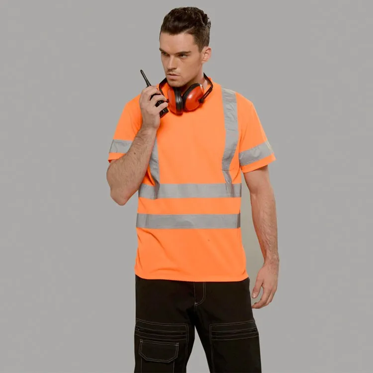 Hi Vis Orange летняя безопасная отражающая футболка с короткими рукавами Рабочая Футболка Защитная Рубашка со светоотражающими полосками