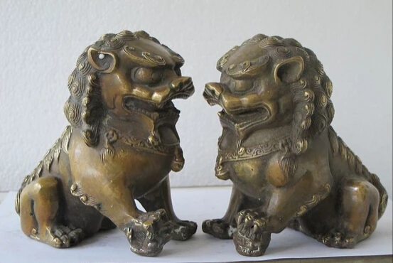 

JP S0269 China Bronze carved sculpture FOO DOG LION entrance guard pair statue B0403